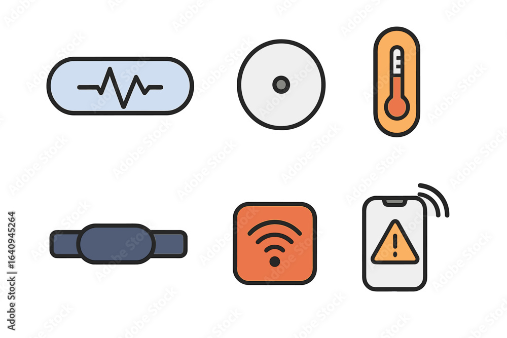 Poster health monitoring technology icons illustrating various functions and indicators in medical applicat