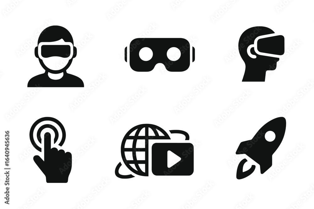 Poster exploring virtual reality with headsets and interactive technology in a digital environment