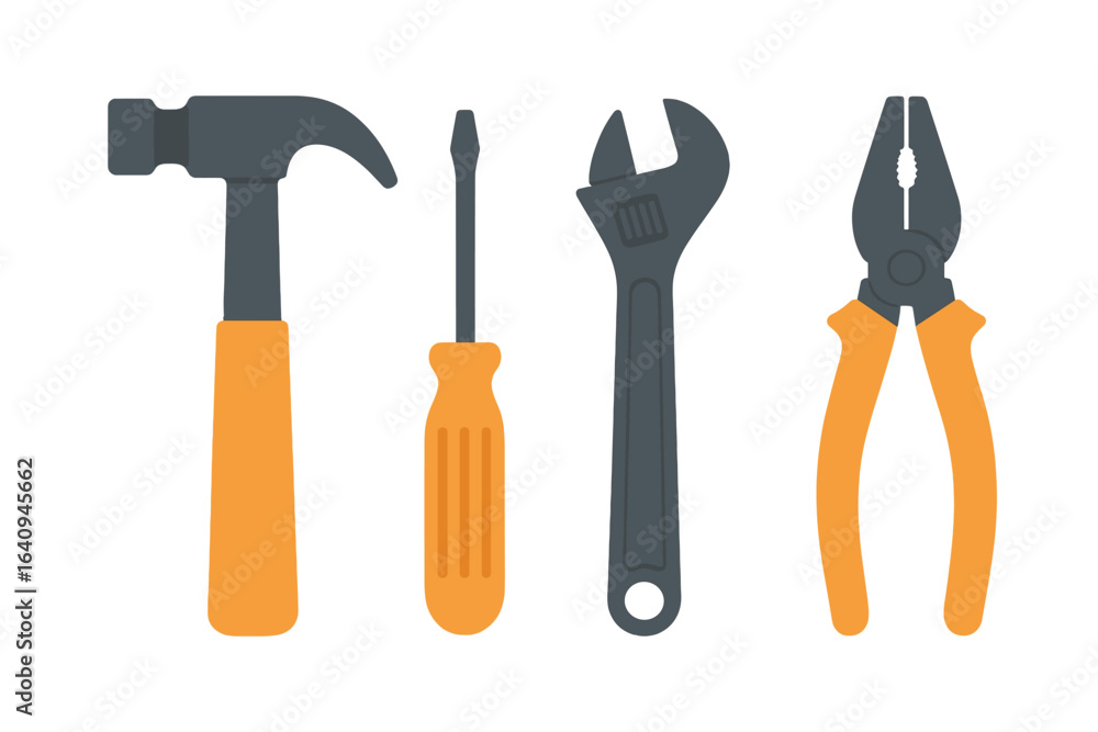 Poster essential hand tools for diy projects and home improvement work displayed on a clean background