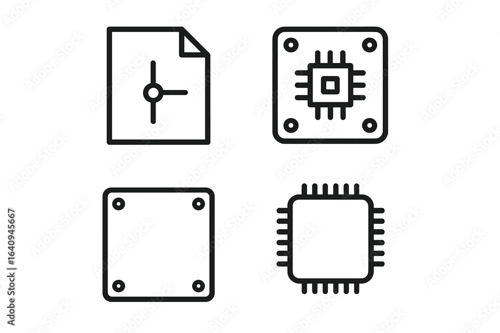 Poster modern computer components illustration with circuit board design and microchip symbols