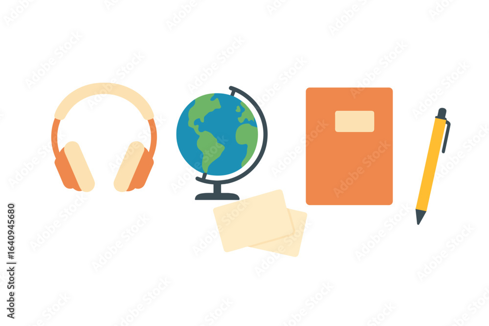 Poster educational tools gather around a globe to inspire learning and exploration in a modern classroom se