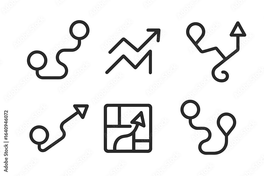 Poster vector icons representing growth, path, and direction in a trendy, minimalistic design style for var