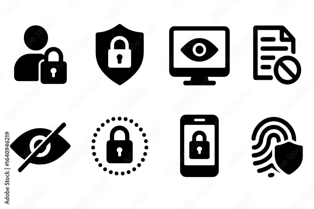 Poster security symbols representing privacy online and the importance of data protection in the digital ag