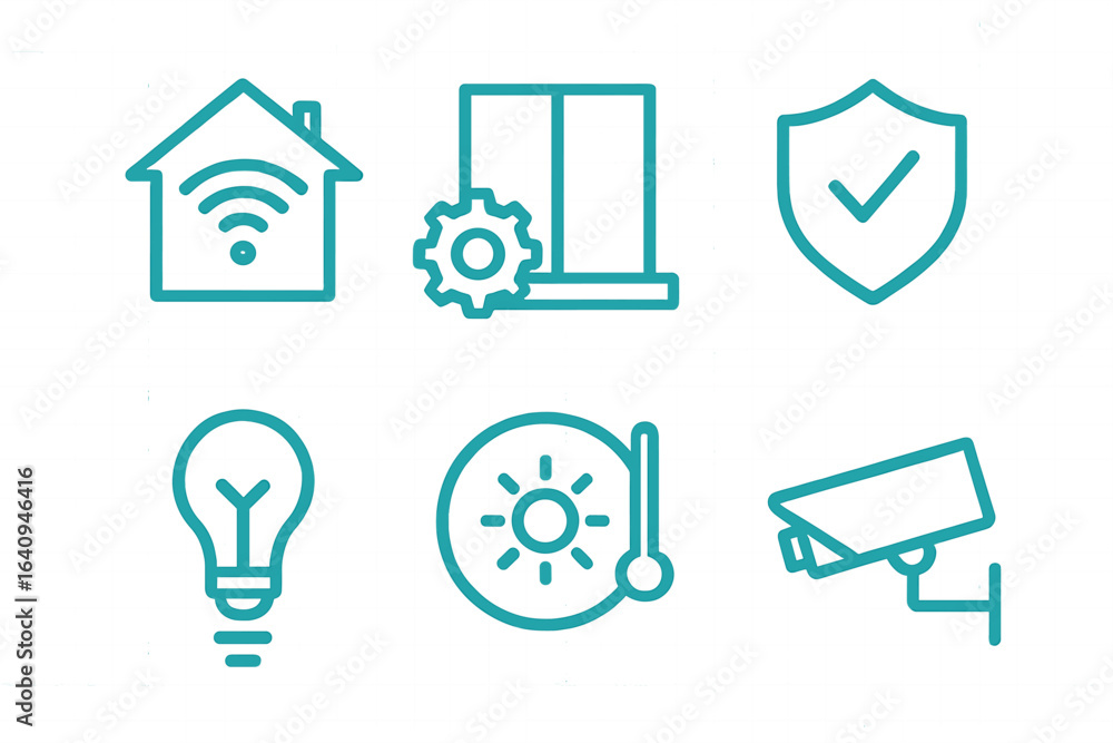 Poster modern home security system icons showcasing technology and safety features suitable for any smart h