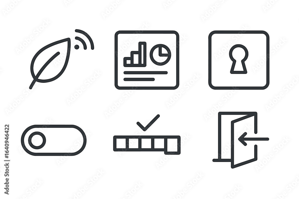 Poster vector icons depicting various concepts including environment, data analysis, security, and user int