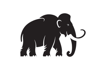 Fototapeta premium Detailed Black Silhouette of a Mighty Woolly Mammoth Walking