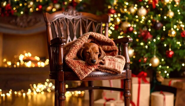 Cozy pup in Christmas chair