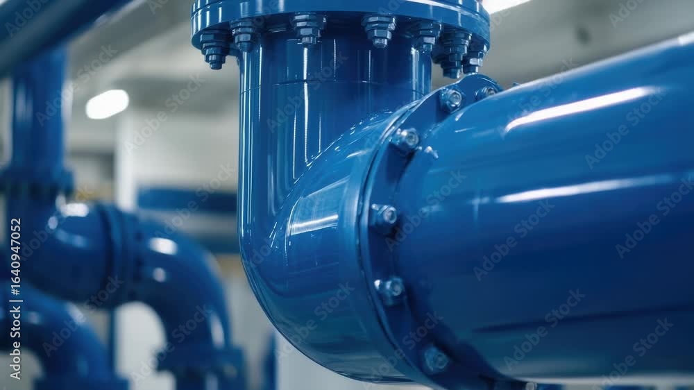 Poster a close-up shot of a blue pipe in a building setting, suitable for use in architectural or industria