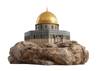 Dome of the Rock on a textured rock formation Jerusalem isolated on a transparent background