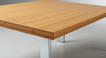 Modern Bamboo Table with Metal Legs CloseUp.