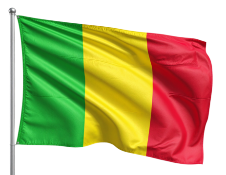 Mali Flag with Vibrant Vertical Stripes and Fabric Texture, isolated on transparent background. - Powered by Adobe