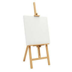 A wooden artist s easel holding a blank white canvas ready for painting and creativity isolated on transparent background