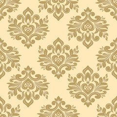 damask seamless pattern with brown floral elements, vintage style, vector illustration elegant for textile, wall paper, bedding, curtains, cushion cover, rug, upholstery fabric, wrapping, scarf