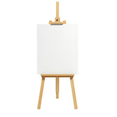 A wooden artist s easel with a blank white canvas ready for painting isolated on transparent background