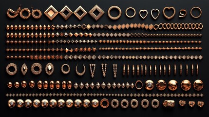 Vector Diamond Borders and Frames Collection: Geometric Shapes like Circles, Squares, Triangles on Black Background for Web Graphics and Brochures.