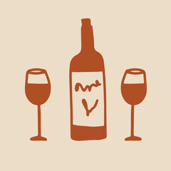 Wine. Winemaking Serving A glass and wine. People drink wine. Pleasure from life. Line art