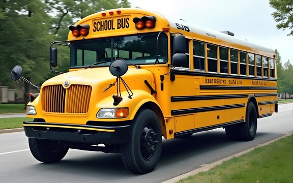 Iconic yellow school bus ready for back to school season transporting students safely to school. High quality