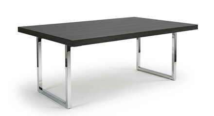 Fototapeta premium Modern Black Table with Chrome Legs on a White Background.