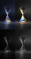 Fototapeta premium Four variations of a glass hourglass, each with a unique light reflection and color gradient