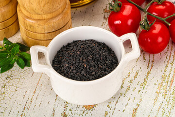 Black sesame seeds in the bowl