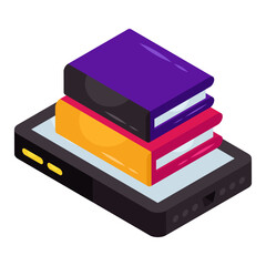 Conceptual isometric design icon of mobile books