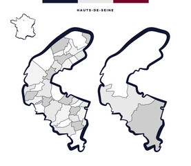 Département et cantons d'Hauts-de-Seine - Île-de-France (France)