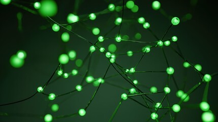 Green Network Nodes: Abstract Data Visualization Connecting Spheres in a Modern Technological System