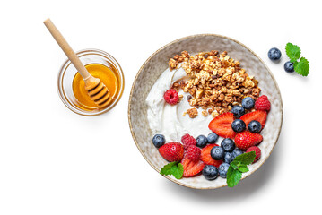 Granola bowl with greek yogurt and fresh berries