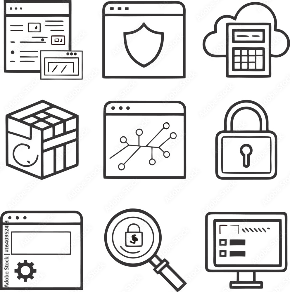Poster web design and development icons vector collection