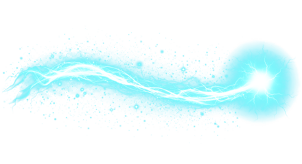 Abstract Swirling Bright Blue Energy Stream with Particles and Glowing Orb on Transparent Background