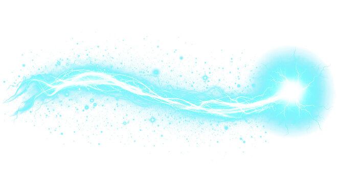 Abstract Swirling Bright Blue Energy Stream with Particles and Glowing Orb on Transparent Background