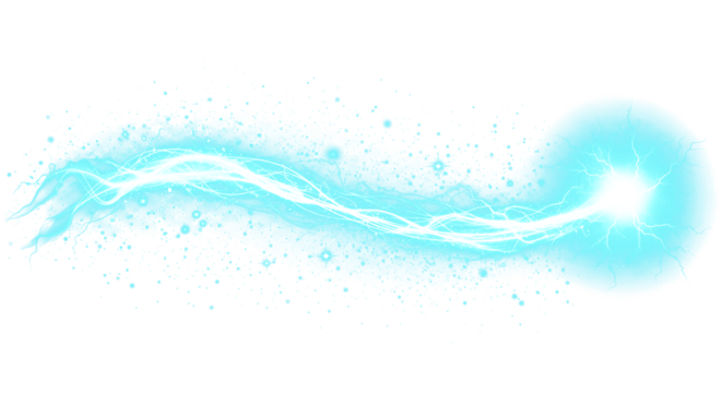 Abstract Swirling Bright Blue Energy Stream with Particles and Glowing Orb on Transparent Background