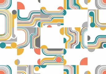 Retro Geometric composition with curved lines and various shapes design