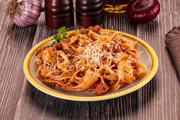 Italian pasta bolognese with beef minced meat