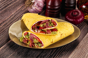 Burrito with tuna and vegetables wrap