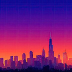 Fototapeta premium Vibrant cityscape at sunset