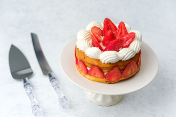 Strawberry shortcake with whipped cream dessert concept for celebration table or sweet food...