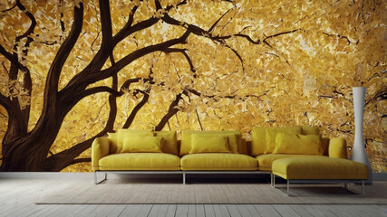 3D mural golden tree wallpaper
