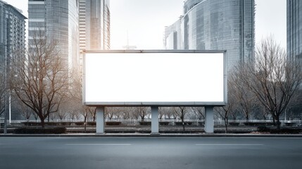 Obraz premium Blank Billboard in Urban Setting Ready for Advertisement Display in a Modern Cityscape