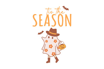 Tis The Season Cute Halloween Ghost Fall Sublimation T Shirt Design