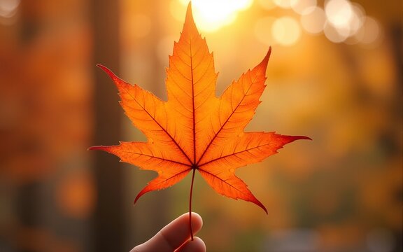 Vibrant orange maple leaf signaling autumn's arrival, representing educational transitions and seasonal transformation. High quality