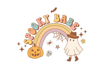 Spooky Babe Rainbow Ghost Aesthetic Halloween Sublimation T Shirt Design