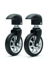 Obraz premium Pair of replacement swivel wheels for a baby stroller isolated on a white background