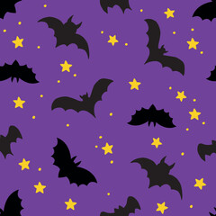 Halloween Bats and Stars Seamless Pattern