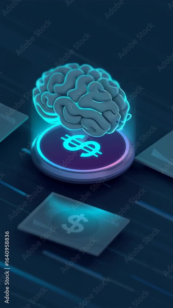 Poster abstract visualization of ai assistant representing financial transactions and digital currency in a