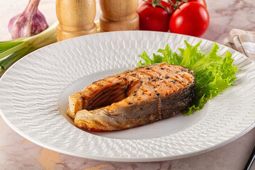 Gourmet grilled salmon fish steak