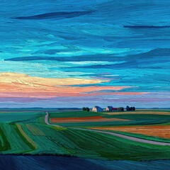 Rural landscape at dawn/dusk.  Impasto style