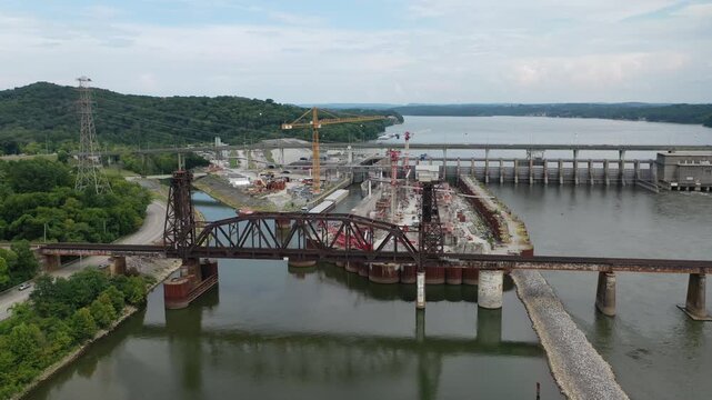 Stunning 4K drone footage of Chickamauga Dam, showcasing its structure, the Tennessee River, and scenic beauty. Perfect for infrastructure, travel, or history projects.