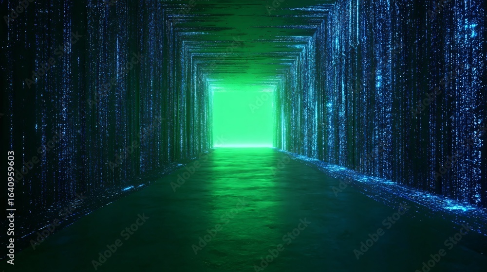 Aufkleber digital tunnel with glowing particles.