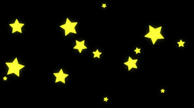 黒い背景に黄色く輝く星々が大小に動き回る-Yellow shining stars move around on a black background-